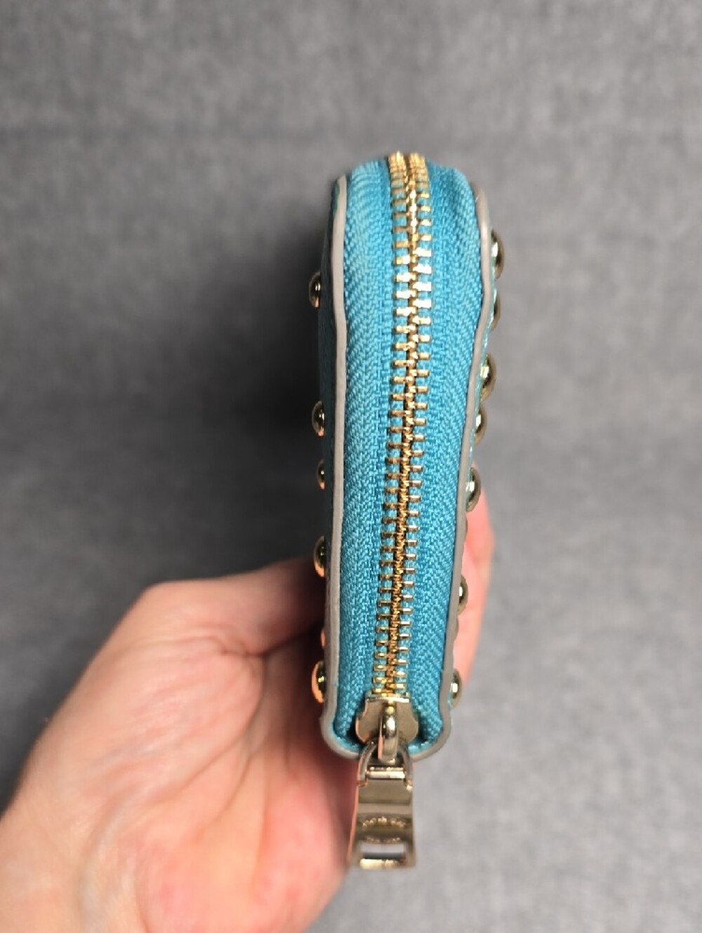 Coach Accordion Zip Wallet Cadet Blue with Gold Studs - Picture 5 of 16